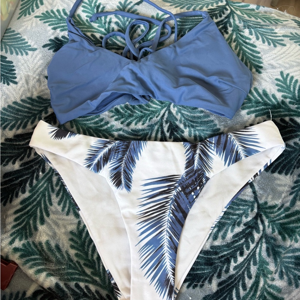 Blue and White Bikini Set